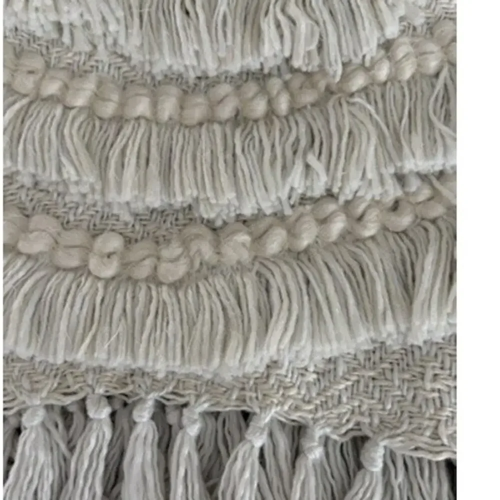 Rachel Zoe Home Throw Blanket Cream Beige Woven Fringe Tassel Boho Textured